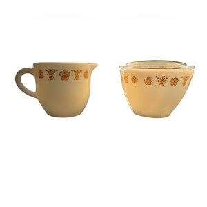 Vintage Pyrex Butterfly Gold Creamer & CorningWare Sugar Bowl with Glass Lid
